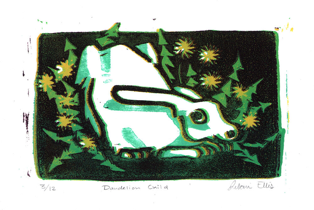 Dandelion Child Reduction Linocut, 2025